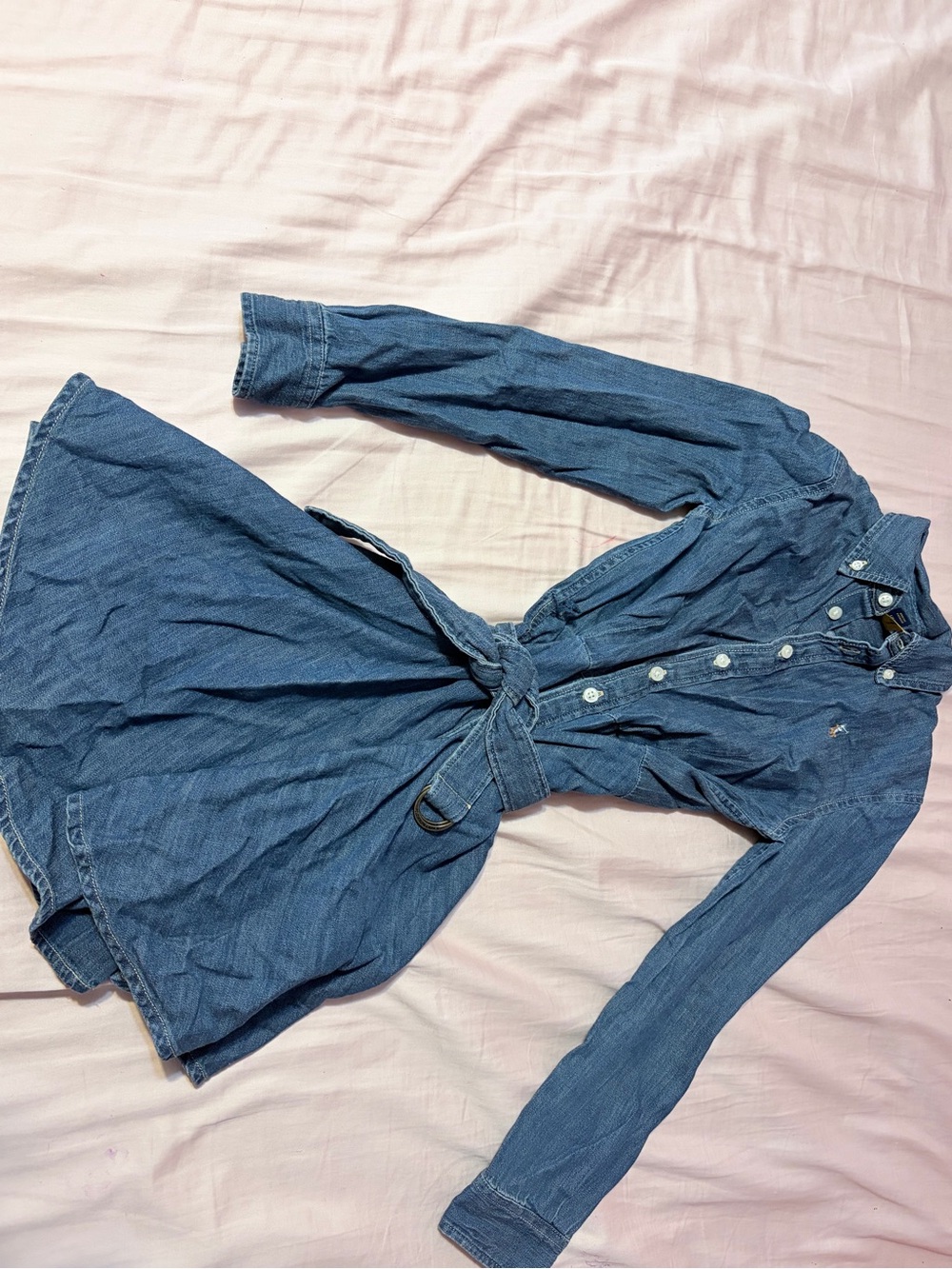 Denim Shirt Dress with Tie Waist - Blue